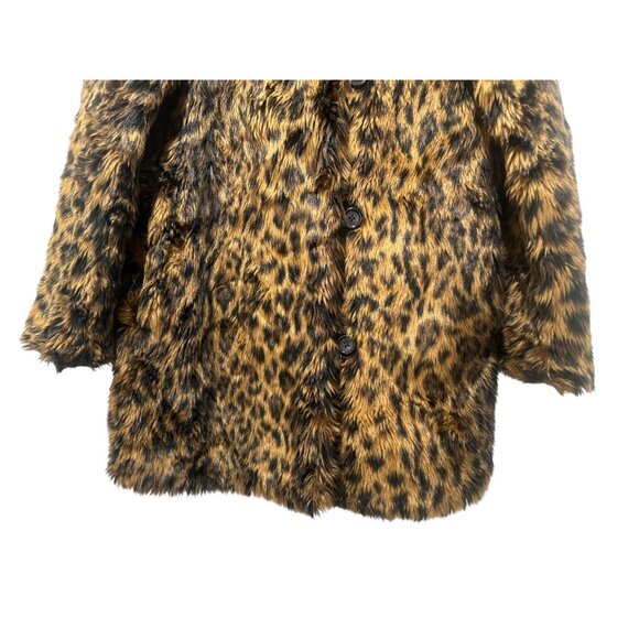 JCrew Faux Fur Leopard Coat Womens XS Brown Animal Print Mob Wife Y2K Evening - Picture 11 of 16
